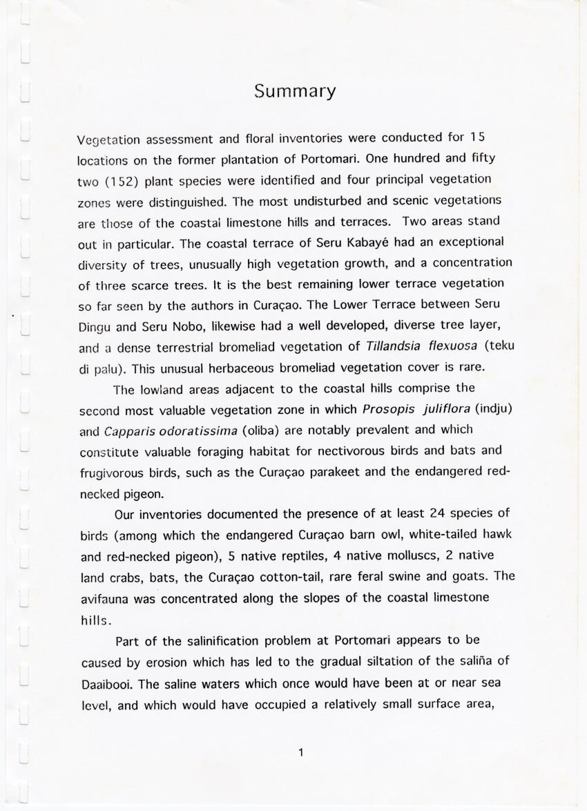 Z Brief Biological Inventory of Portomari Estate, Curacao - New Page