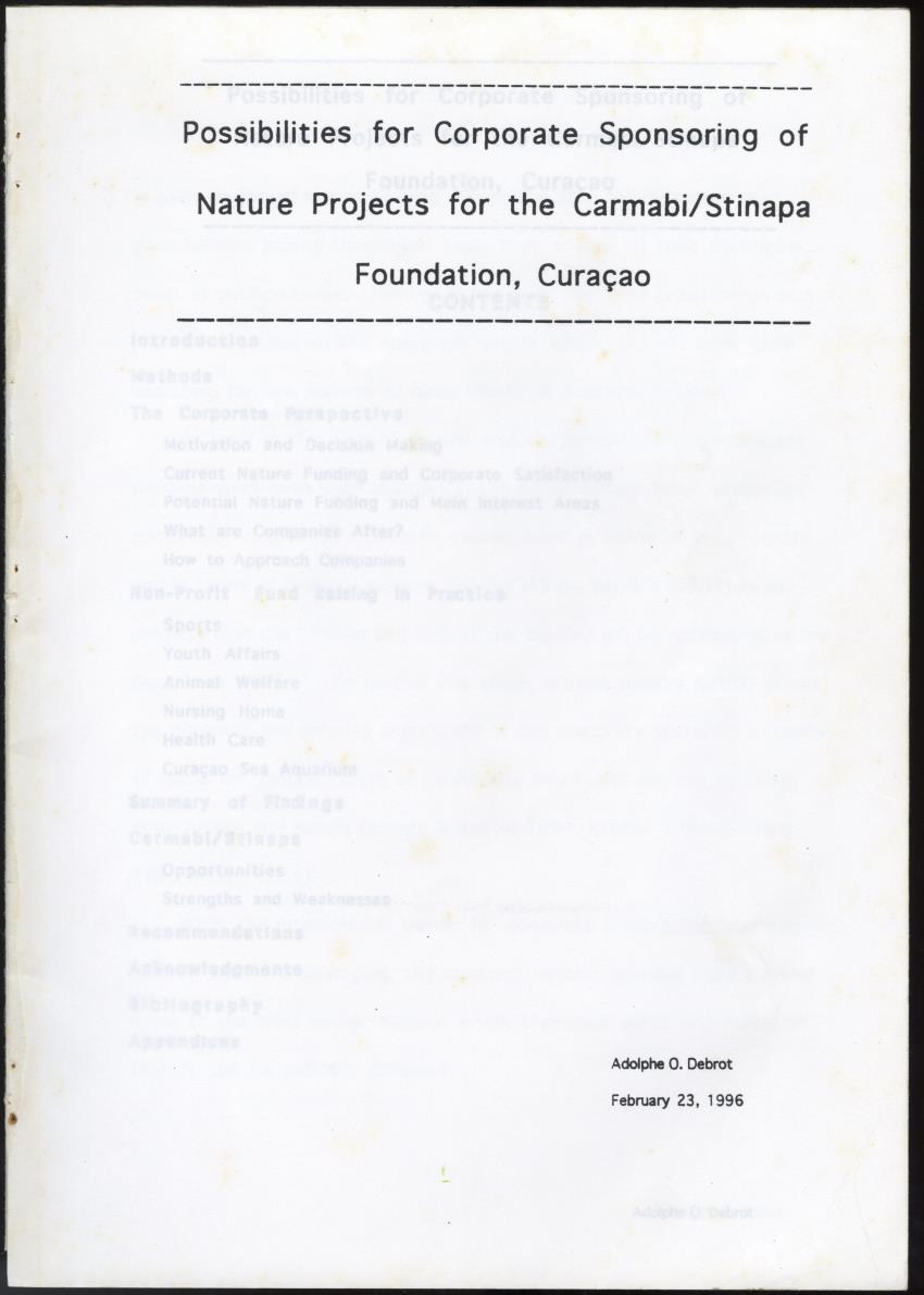Z  Possibilities for Corporate Sponsoring of Nature Projects for the Carmabi/Stinapa Foundation, Curacao - New Page