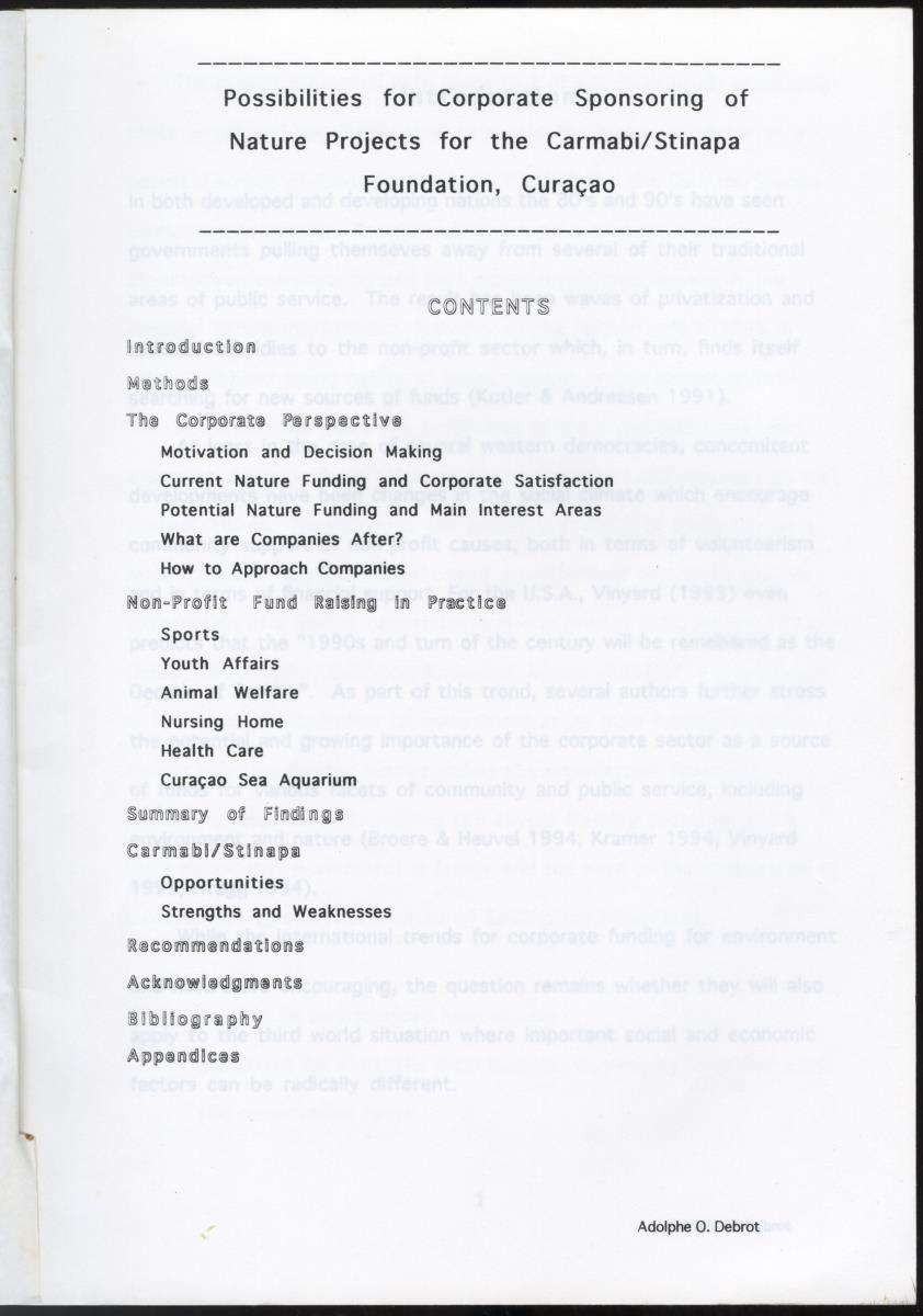 Z  Possibilities for Corporate Sponsoring of Nature Projects for the Carmabi/Stinapa Foundation, Curacao - New Page