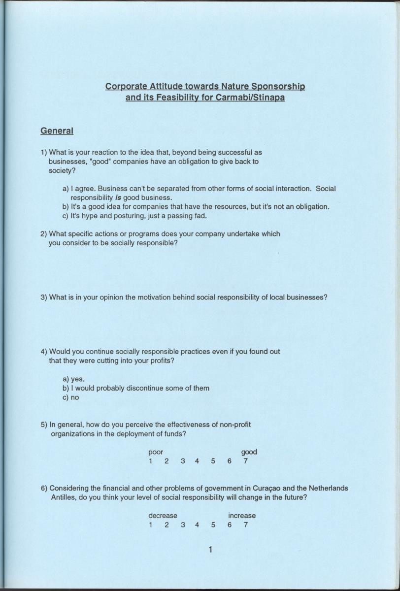 Z  Possibilities for Corporate Sponsoring of Nature Projects for the Carmabi/Stinapa Foundation, Curacao - New Page