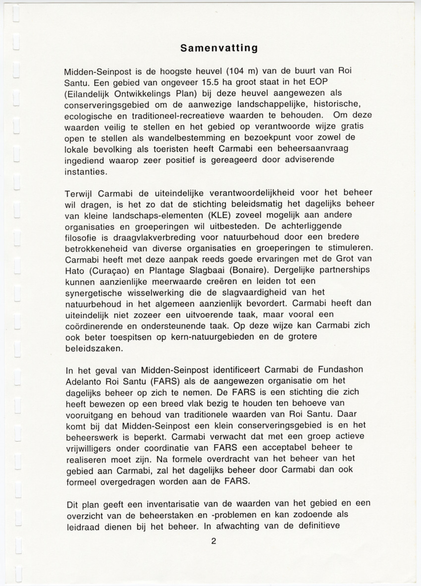 Z Uitgangspunten voor het Beheer van Conserveringsgebied Midden-Seinpost, Roi Santu, Curacao - New Page