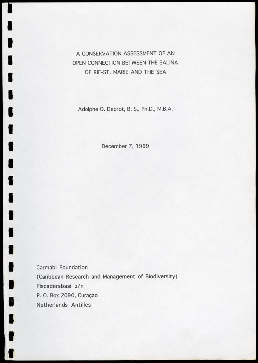A Conservation Assessment of an Open Connection between the Salina of Rif-St.Marie and the Sea - New Page