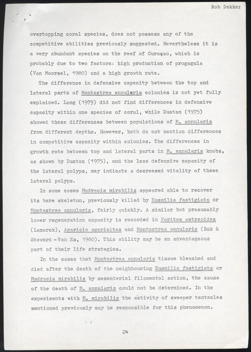 Competitive Interactions in Three Species of Scleractinian Corals in Curacao, Netherlands Antilles - New Page
