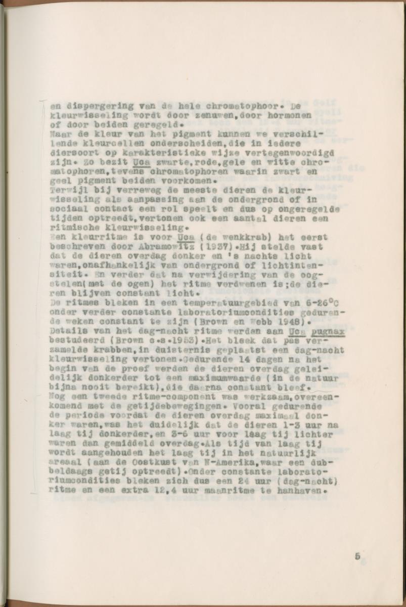 Z Verslag van een onderzoek naar ritme en endocriene regulatie van de kleurveranderingen bij de wenkkrab, Uca rapax - New Page
