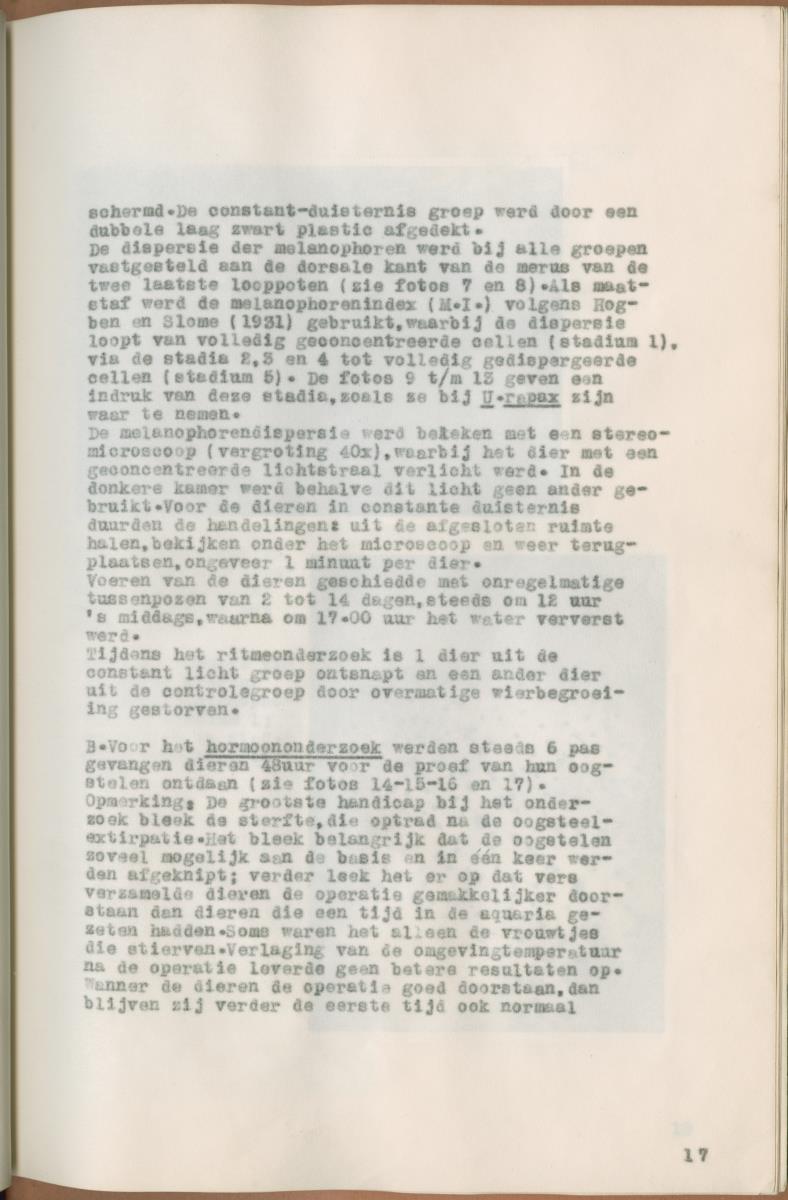 Z Verslag van een onderzoek naar ritme en endocriene regulatie van de kleurveranderingen bij de wenkkrab, Uca rapax - New Page