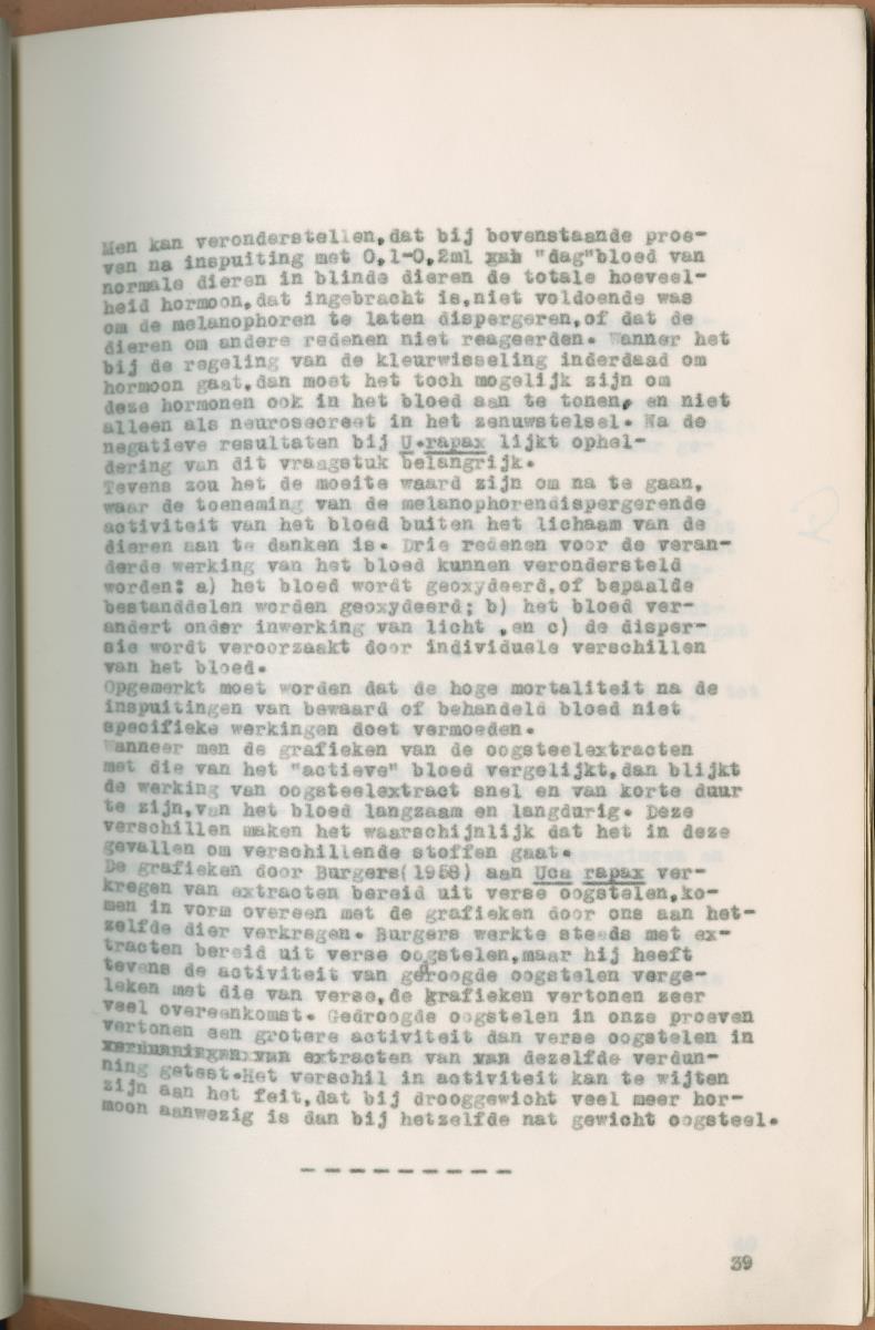 Z Verslag van een onderzoek naar ritme en endocriene regulatie van de kleurveranderingen bij de wenkkrab, Uca rapax - New Page