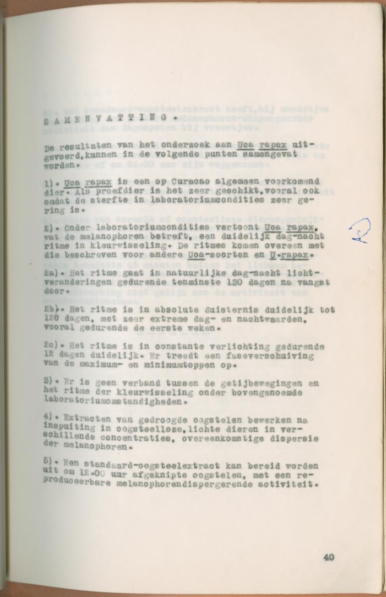 Z Verslag van een onderzoek naar ritme en endocriene regulatie van de kleurveranderingen bij de wenkkrab, Uca rapax - New Page