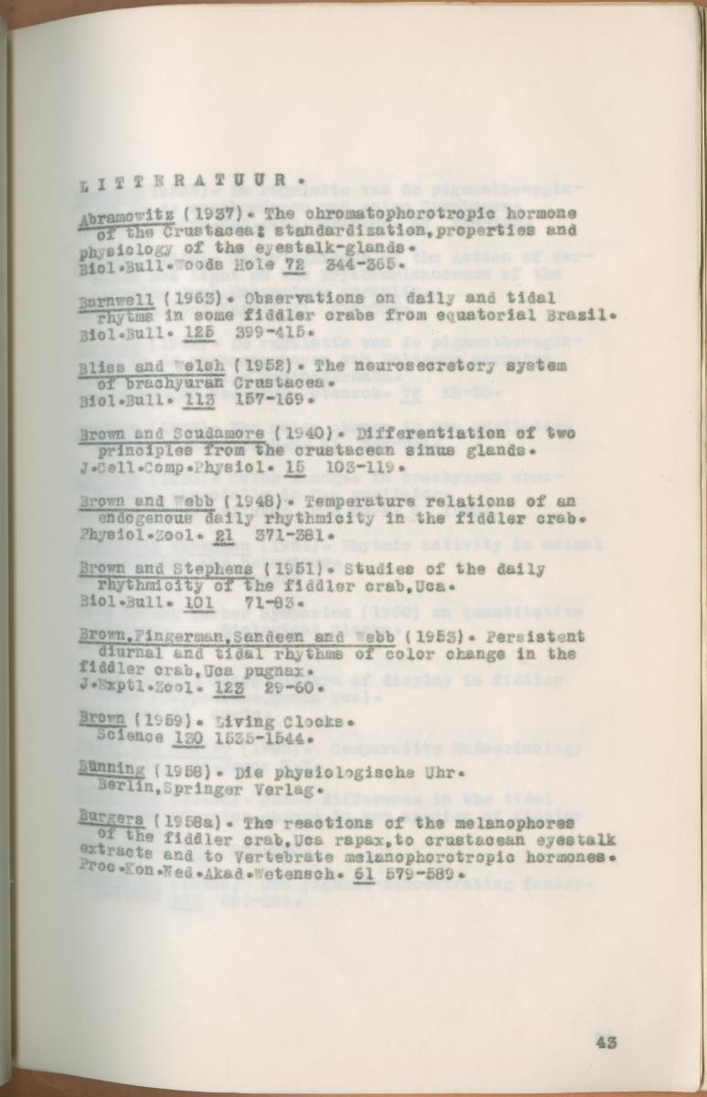 Z Verslag van een onderzoek naar ritme en endocriene regulatie van de kleurveranderingen bij de wenkkrab, Uca rapax - New Page