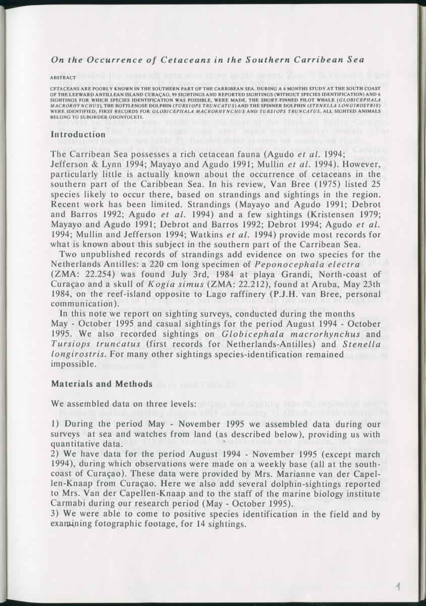 Z On the Occurence of Cetaceans in the Southern Carribean Sea - New Page