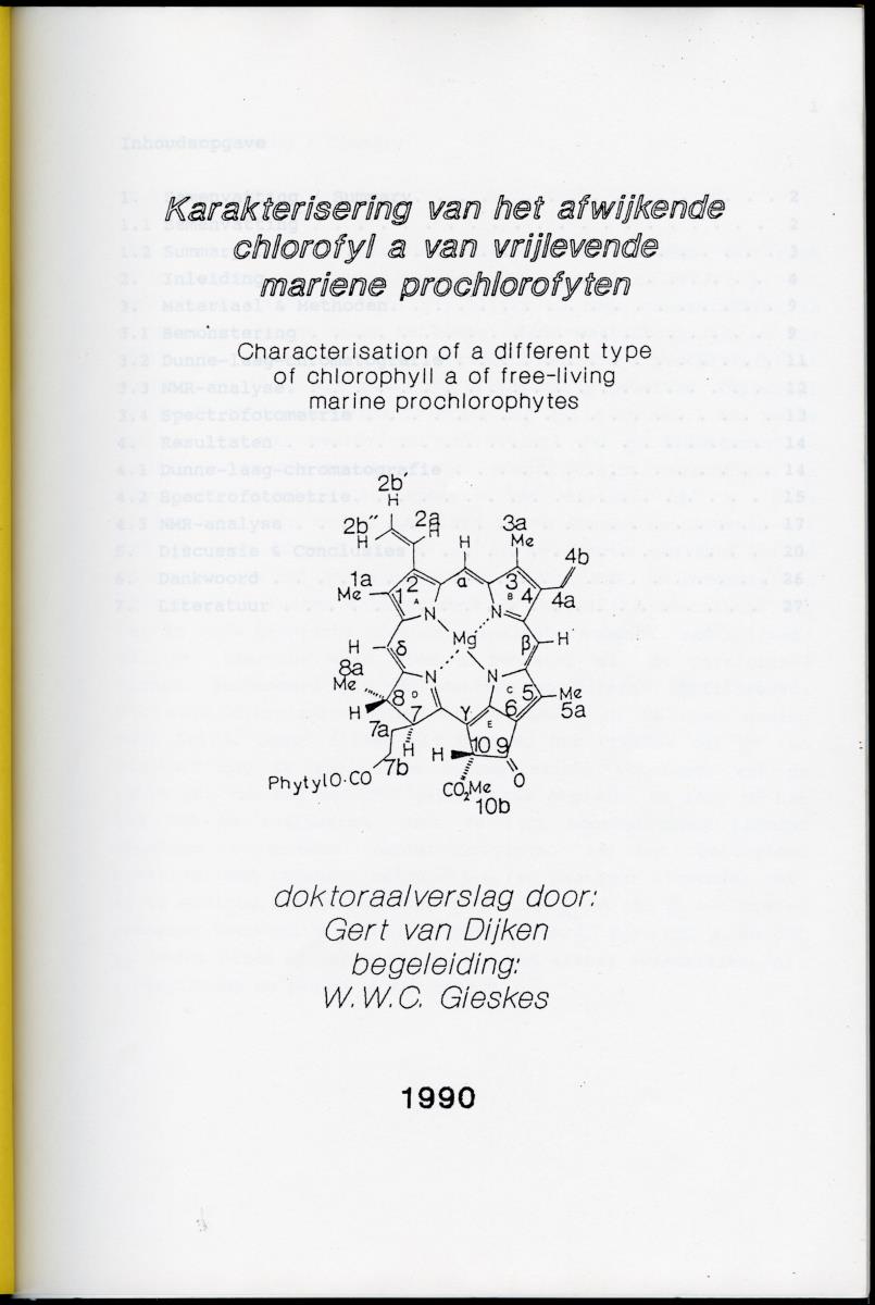 Z Karakterisering van het afwijkende chlorofyl a van vrijlevende mariene prochlorofyten - New Page