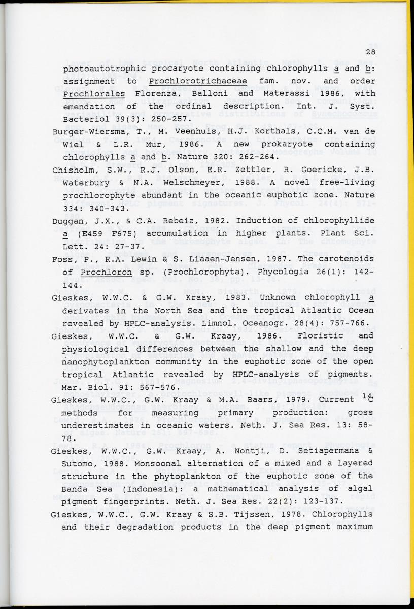 Z Karakterisering van het afwijkende chlorofyl a van vrijlevende mariene prochlorofyten - New Page