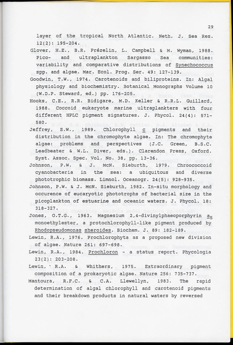 Z Karakterisering van het afwijkende chlorofyl a van vrijlevende mariene prochlorofyten - New Page