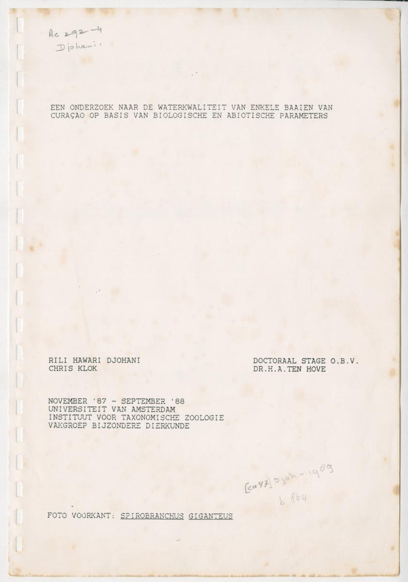 Z Een onderzoek naar de waterkwaliteit van enkele baaien van Curacao op basis van biologische en abiotische parameters - New Page