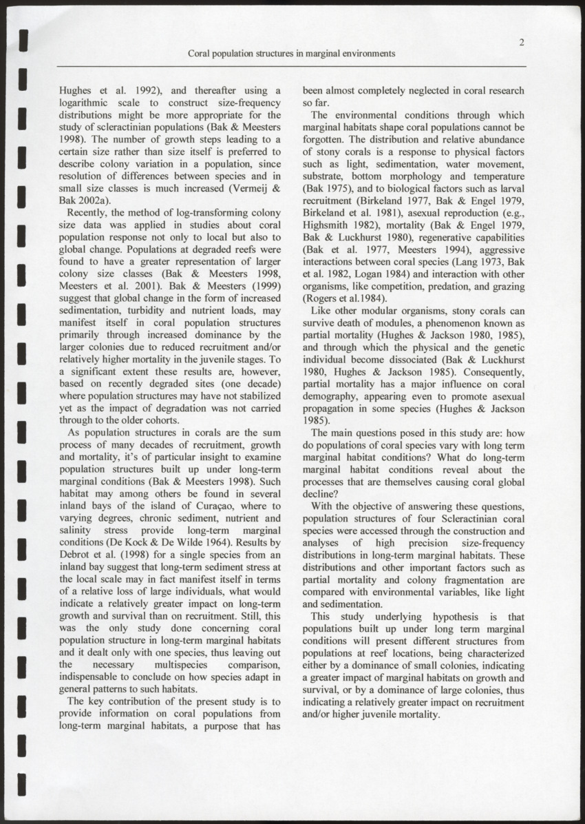 Coral population structures in marfinal environments: the inland bays of Curacao, Netherlands Antilles - New Page