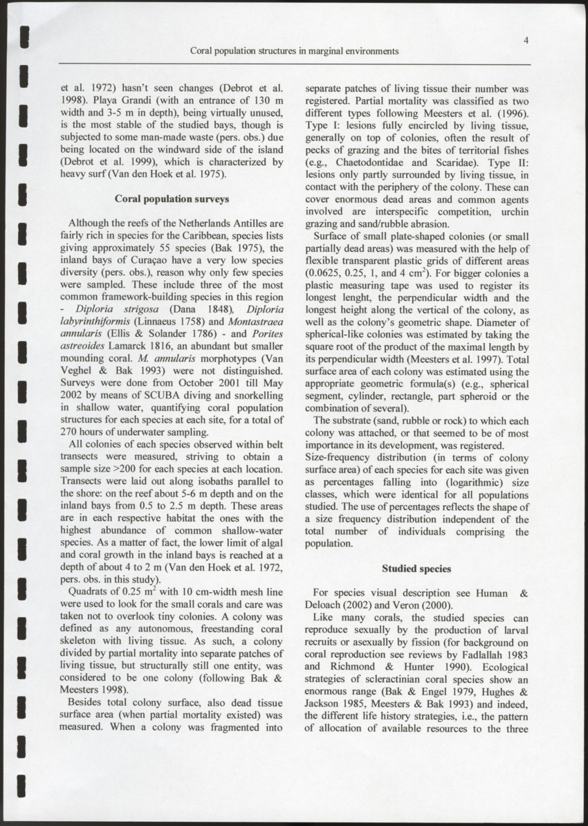Coral population structures in marfinal environments: the inland bays of Curacao, Netherlands Antilles - New Page