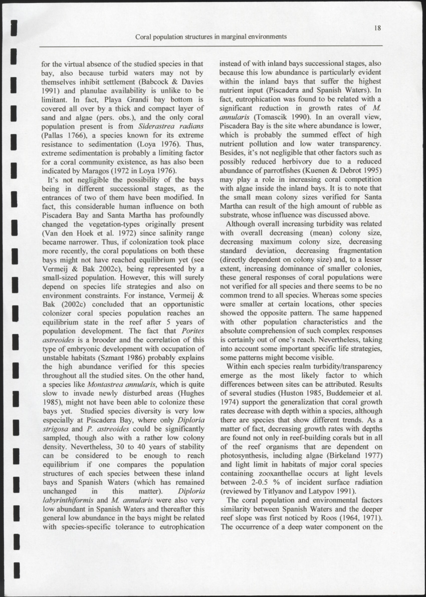 Coral population structures in marfinal environments: the inland bays of Curacao, Netherlands Antilles - New Page