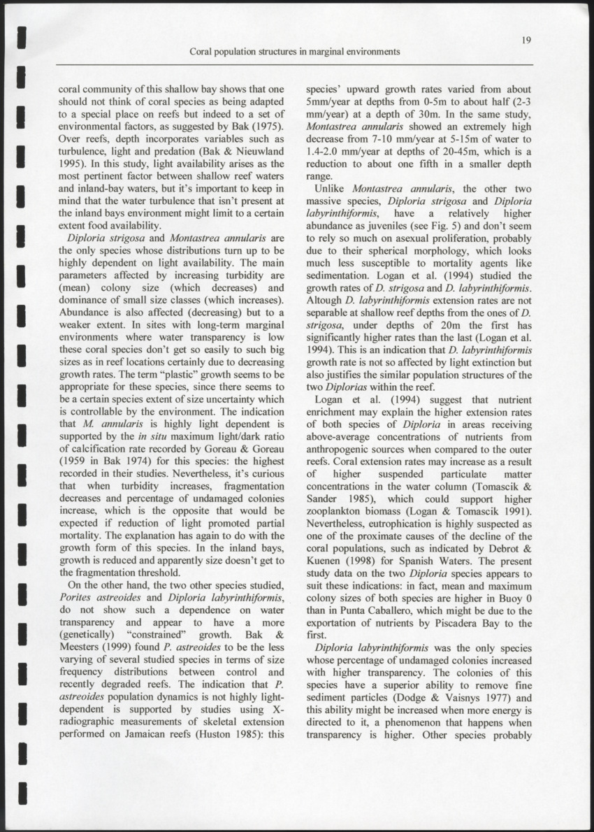 Coral population structures in marfinal environments: the inland bays of Curacao, Netherlands Antilles - New Page