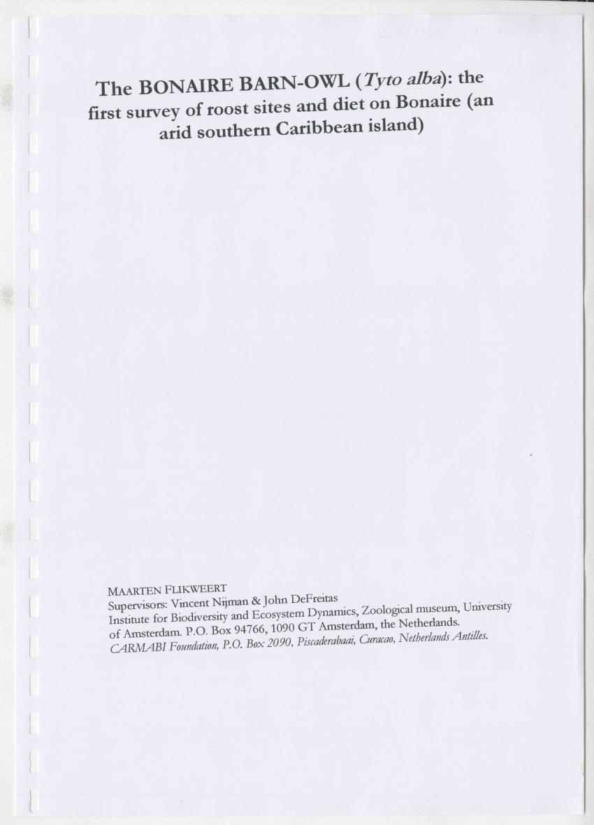 Z The Bonaire Barn-owl (Tyto alba): the first survey of roost sites and diet on Bonaire (an arid southern Caribbean island) - New Page