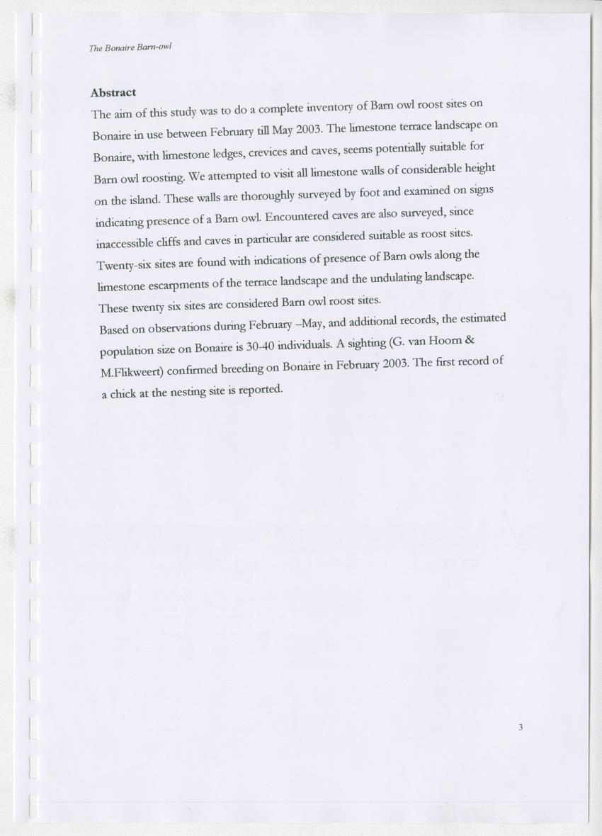 Z The Bonaire Barn-owl (Tyto alba): the first survey of roost sites and diet on Bonaire (an arid southern Caribbean island) - New Page