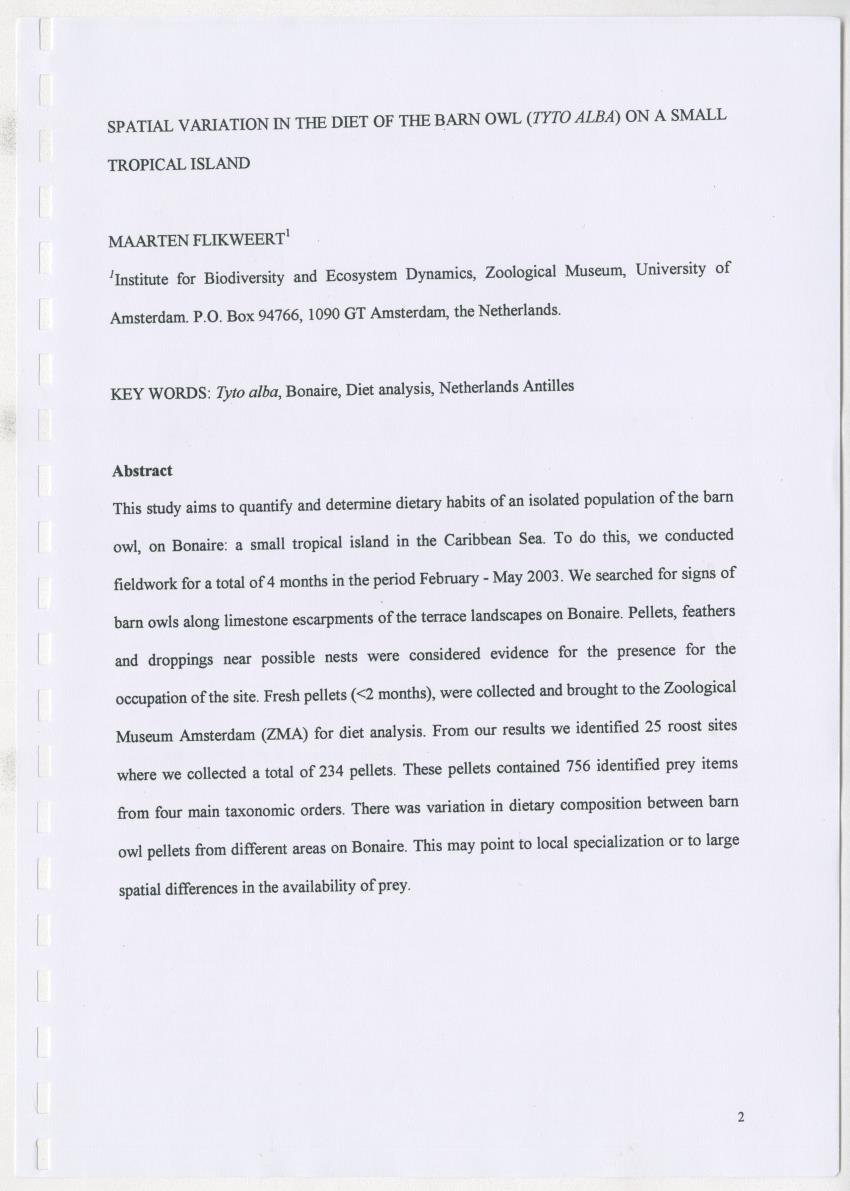 Z Spatial variation in the diet of the barn owl (Tyto alba) on a small tropical island - New Page