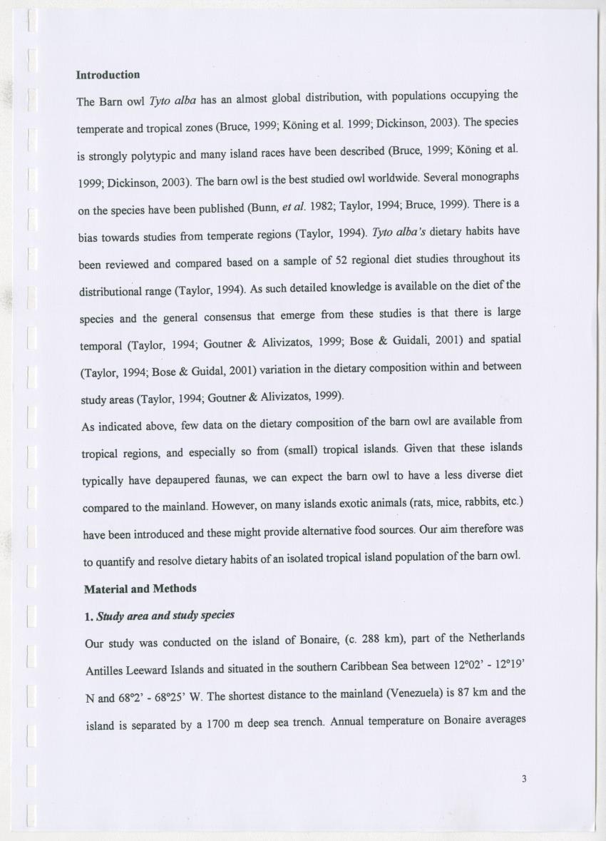 Z Spatial variation in the diet of the barn owl (Tyto alba) on a small tropical island - New Page