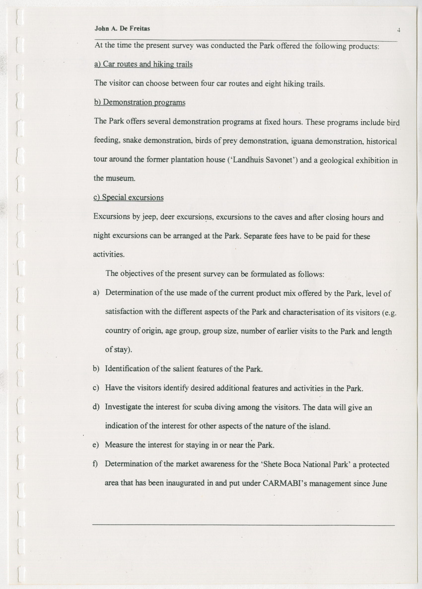 The Christoffel National Park Questionnaire: A survey done among visitors (tourists and locals) in July and August 1996 - New Page