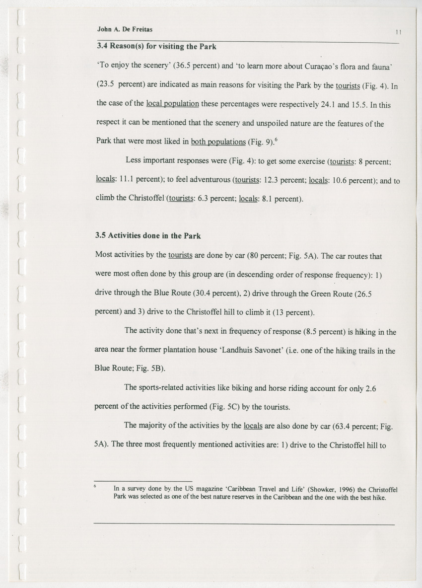 The Christoffel National Park Questionnaire: A survey done among visitors (tourists and locals) in July and August 1996 - New Page