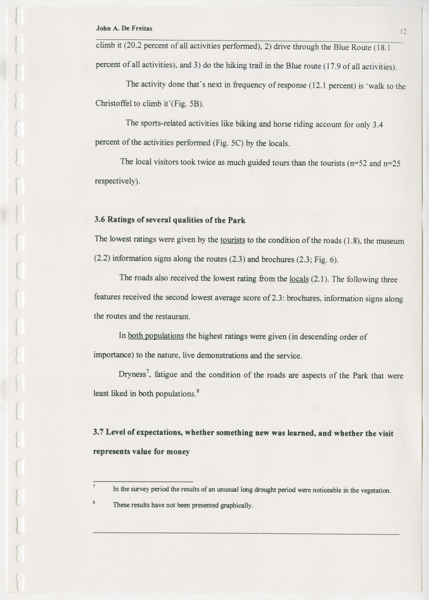 The Christoffel National Park Questionnaire: A survey done among visitors (tourists and locals) in July and August 1996 - New Page