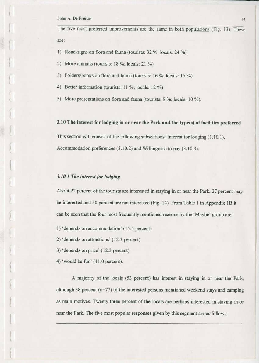 The Christoffel National Park Questionnaire: A survey done among visitors (tourists and locals) in July and August 1996 - New Page