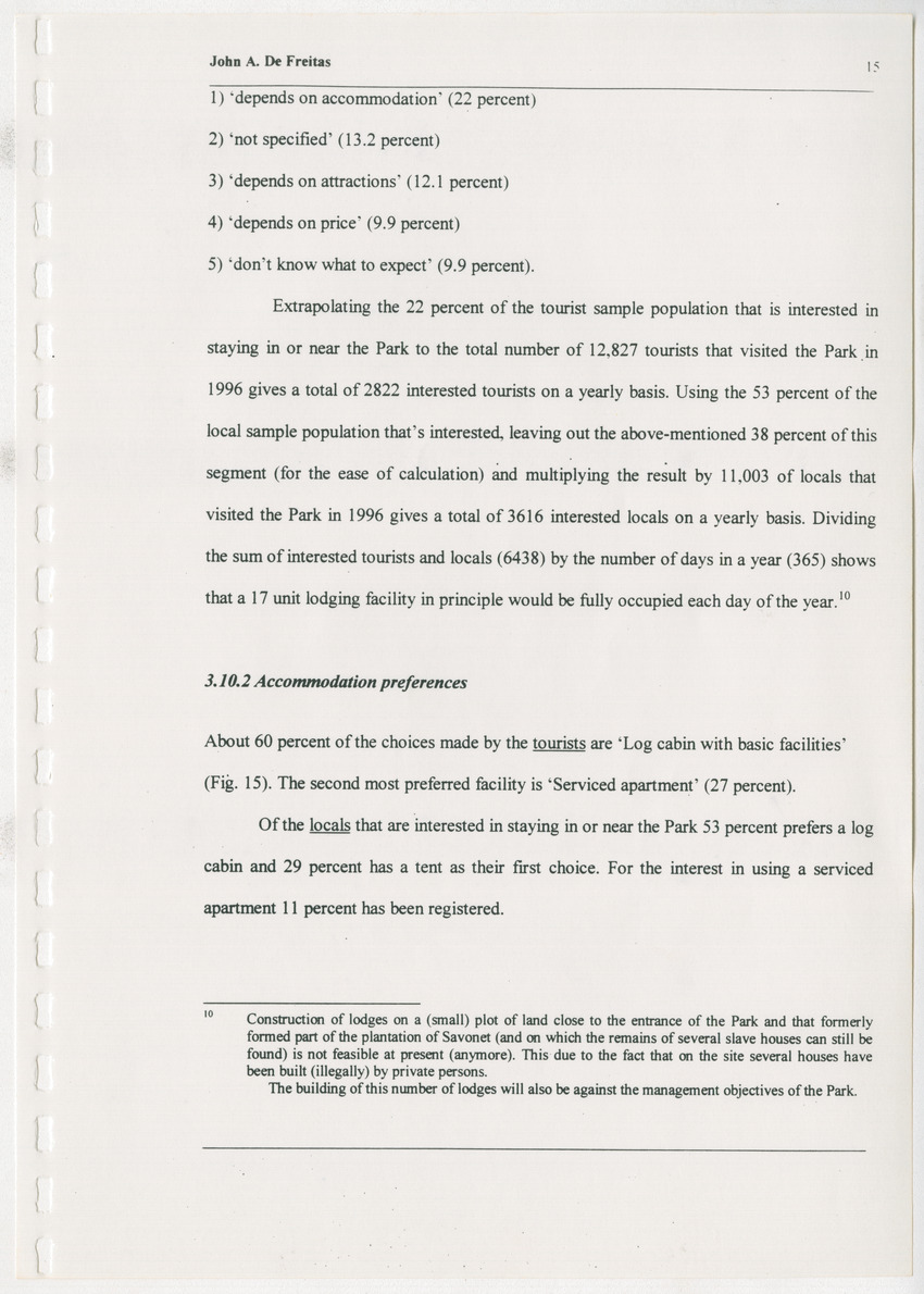 The Christoffel National Park Questionnaire: A survey done among visitors (tourists and locals) in July and August 1996 - New Page