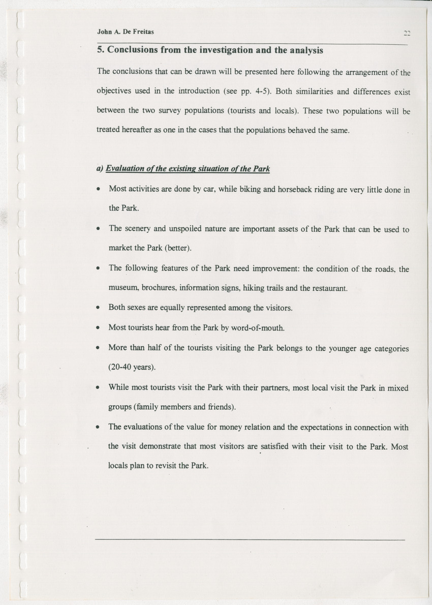 The Christoffel National Park Questionnaire: A survey done among visitors (tourists and locals) in July and August 1996 - New Page