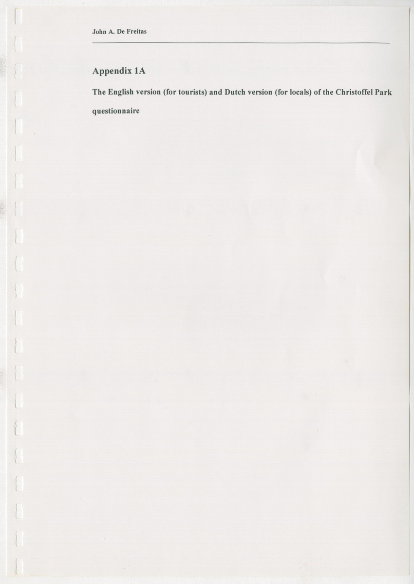 The Christoffel National Park Questionnaire: A survey done among visitors (tourists and locals) in July and August 1996 - New Page