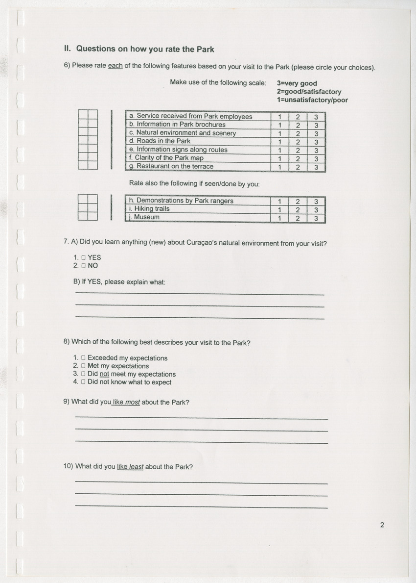 The Christoffel National Park Questionnaire: A survey done among visitors (tourists and locals) in July and August 1996 - New Page