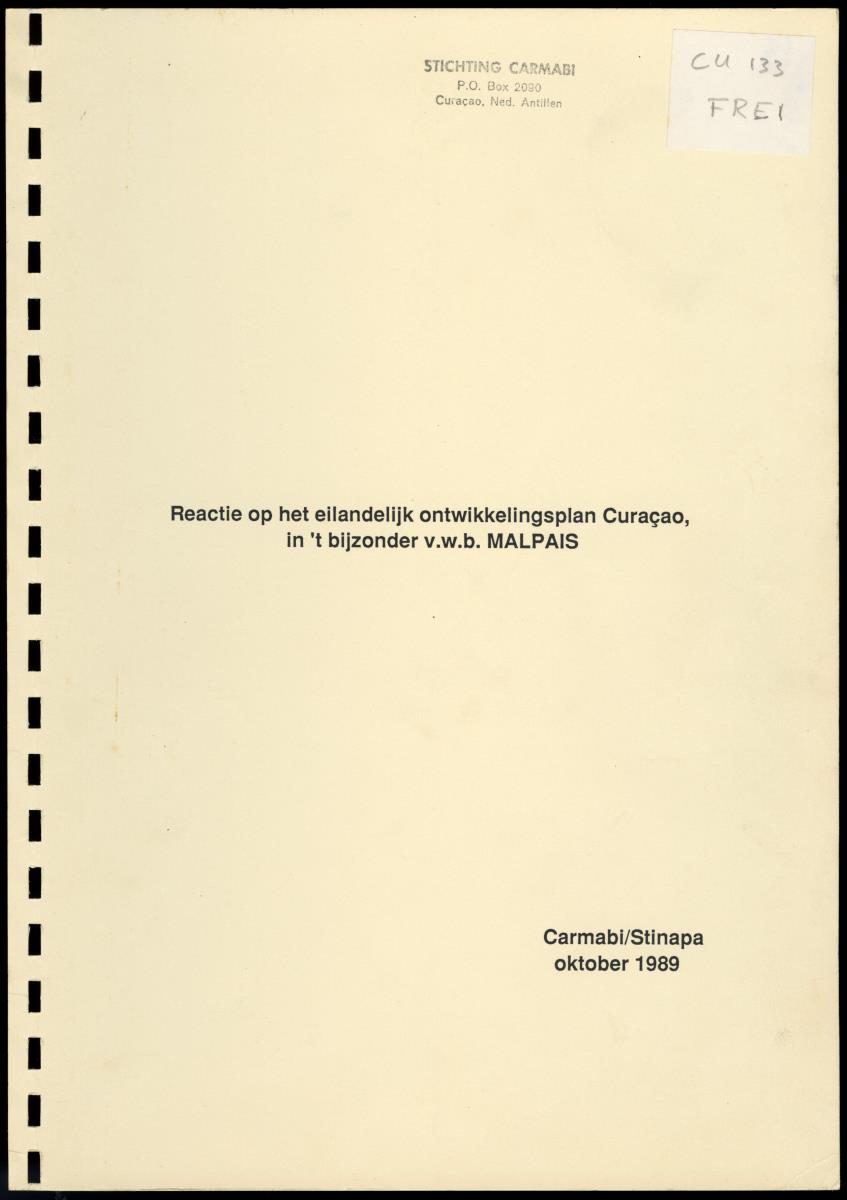 Z Reactie op het eilandelijk ontwikkelingsplan Curacao, in 't bijzonder v.w.b. Malpais - New Page