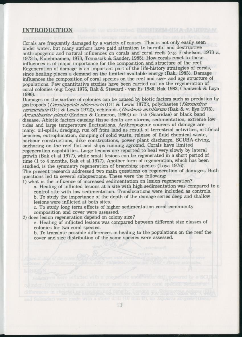 Z Regeneration of Siderastrea siderea in relation to sedimentation and of Diploria strigosa and Porites astreoides to colony size, and the influence of sedimentation on the coral community - New Page