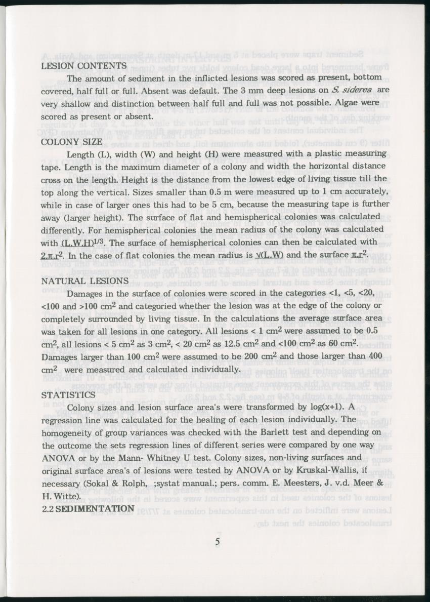 Z Regeneration of Siderastrea siderea in relation to sedimentation and of Diploria strigosa and Porites astreoides to colony size, and the influence of sedimentation on the coral community - New Page