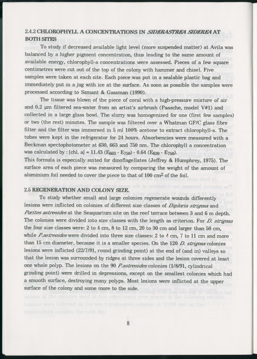 Z Regeneration of Siderastrea siderea in relation to sedimentation and of Diploria strigosa and Porites astreoides to colony size, and the influence of sedimentation on the coral community - New Page
