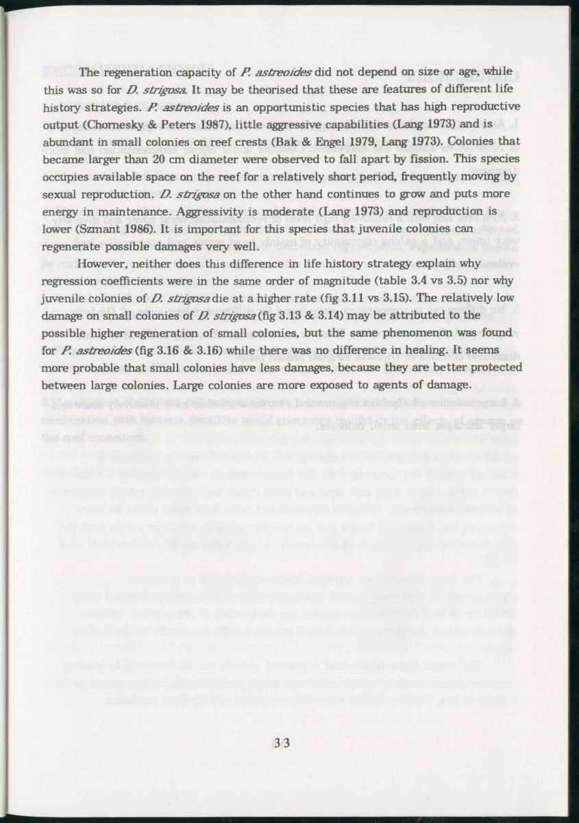 Z Regeneration of Siderastrea siderea in relation to sedimentation and of Diploria strigosa and Porites astreoides to colony size, and the influence of sedimentation on the coral community - New Page