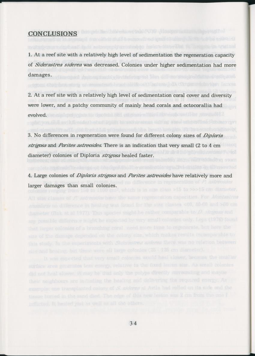 Z Regeneration of Siderastrea siderea in relation to sedimentation and of Diploria strigosa and Porites astreoides to colony size, and the influence of sedimentation on the coral community - New Page