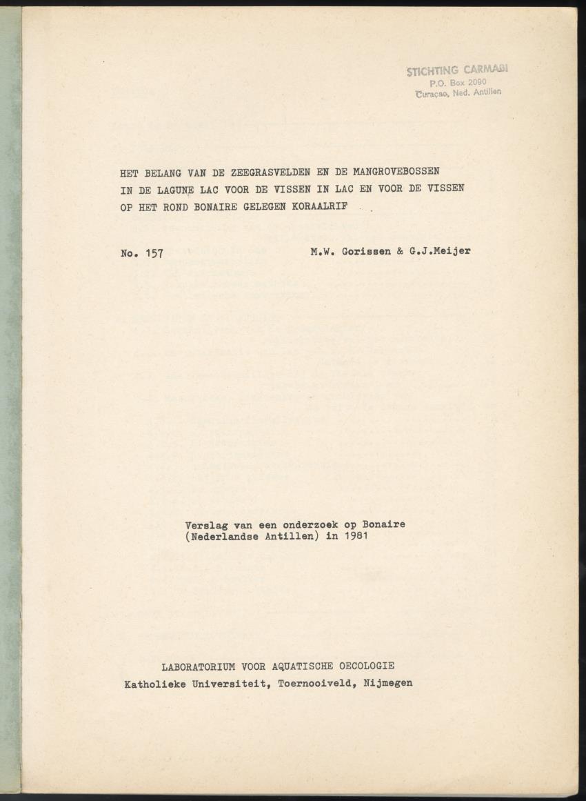 Het belang van de zeegrasvelden en de mangrovebossen in de lagune Lac voor de vissen in Lac en voor de vissen op het rond Bonaire gelegen koraalrif - New Page