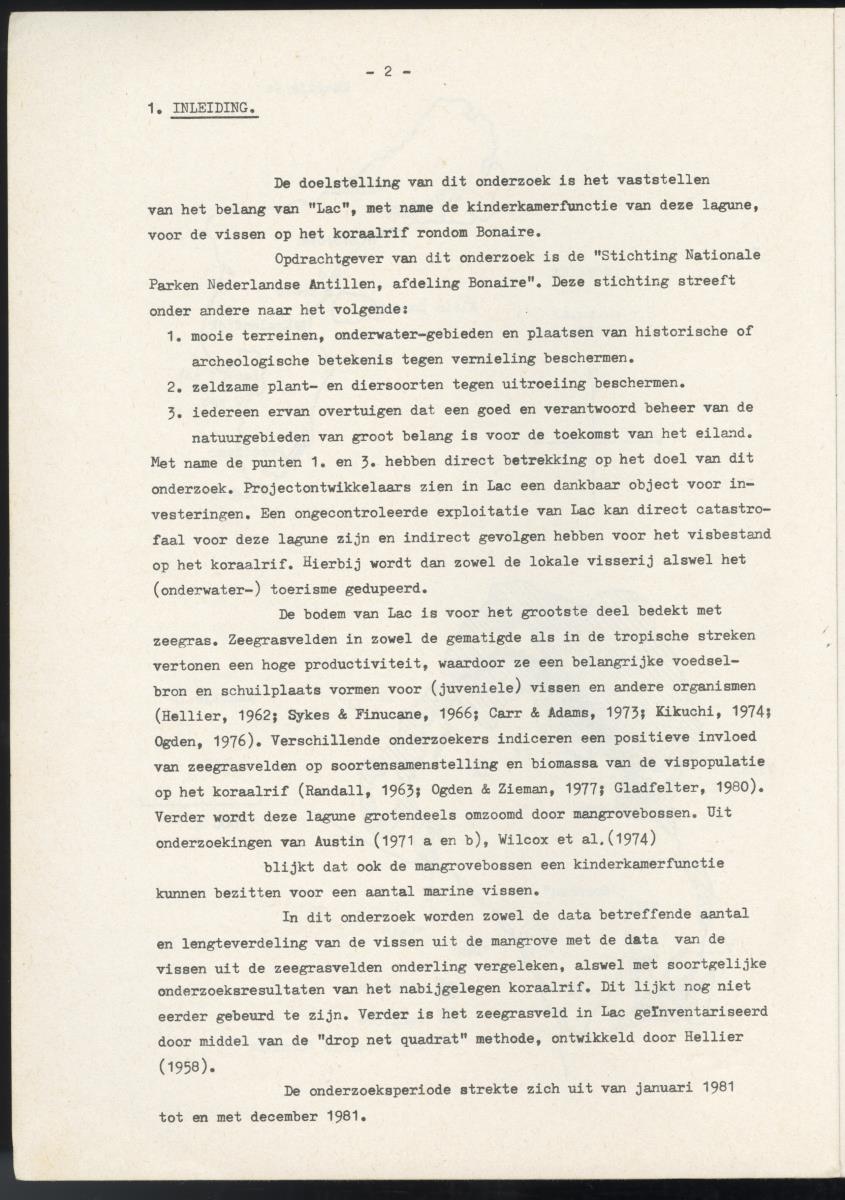 Het belang van de zeegrasvelden en de mangrovebossen in de lagune Lac voor de vissen in Lac en voor de vissen op het rond Bonaire gelegen koraalrif - New Page