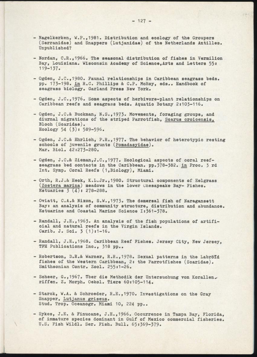 Het belang van de zeegrasvelden en de mangrovebossen in de lagune Lac voor de vissen in Lac en voor de vissen op het rond Bonaire gelegen koraalrif - New Page