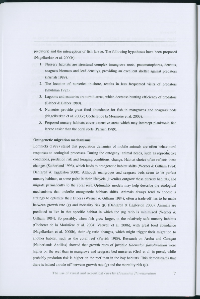 Z Habitat selection by coral fish - Use of visual and acoustical cues by Haemulon flavolineatum - New Page