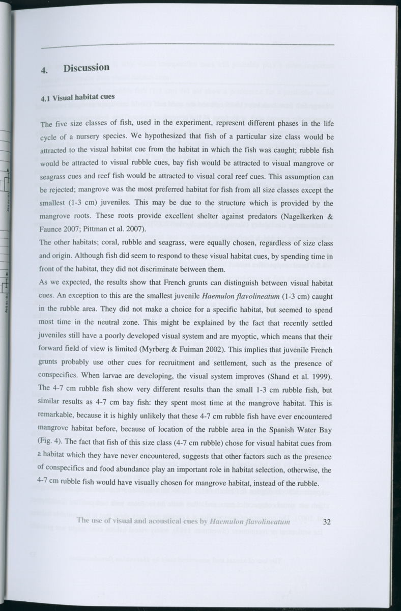 Z Habitat selection by coral fish - Use of visual and acoustical cues by Haemulon flavolineatum - New Page