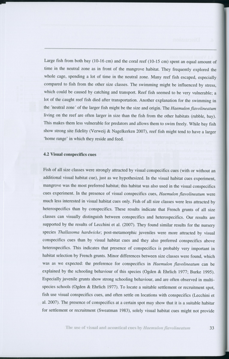 Z Habitat selection by coral fish - Use of visual and acoustical cues by Haemulon flavolineatum - New Page