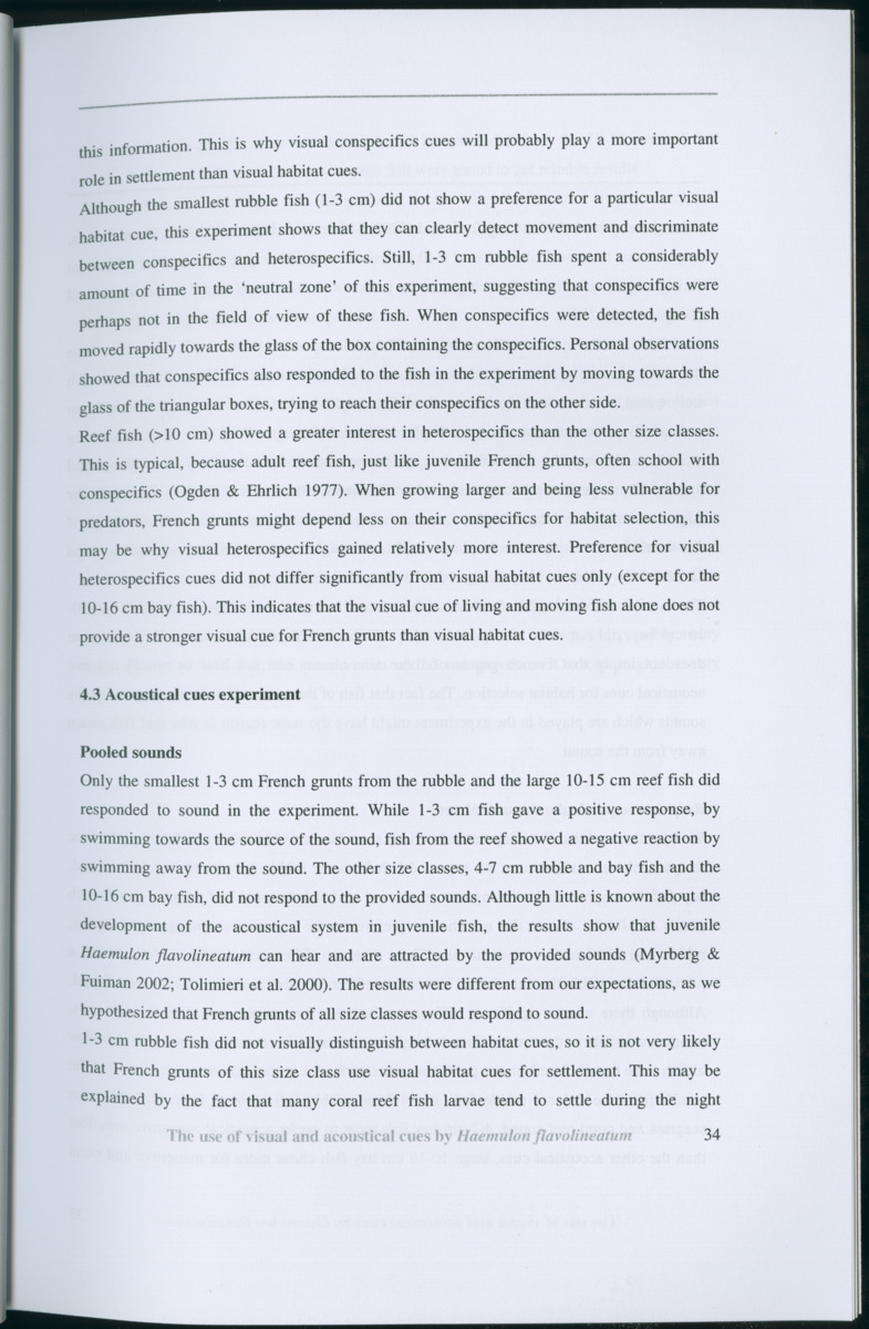 Z Habitat selection by coral fish - Use of visual and acoustical cues by Haemulon flavolineatum - New Page