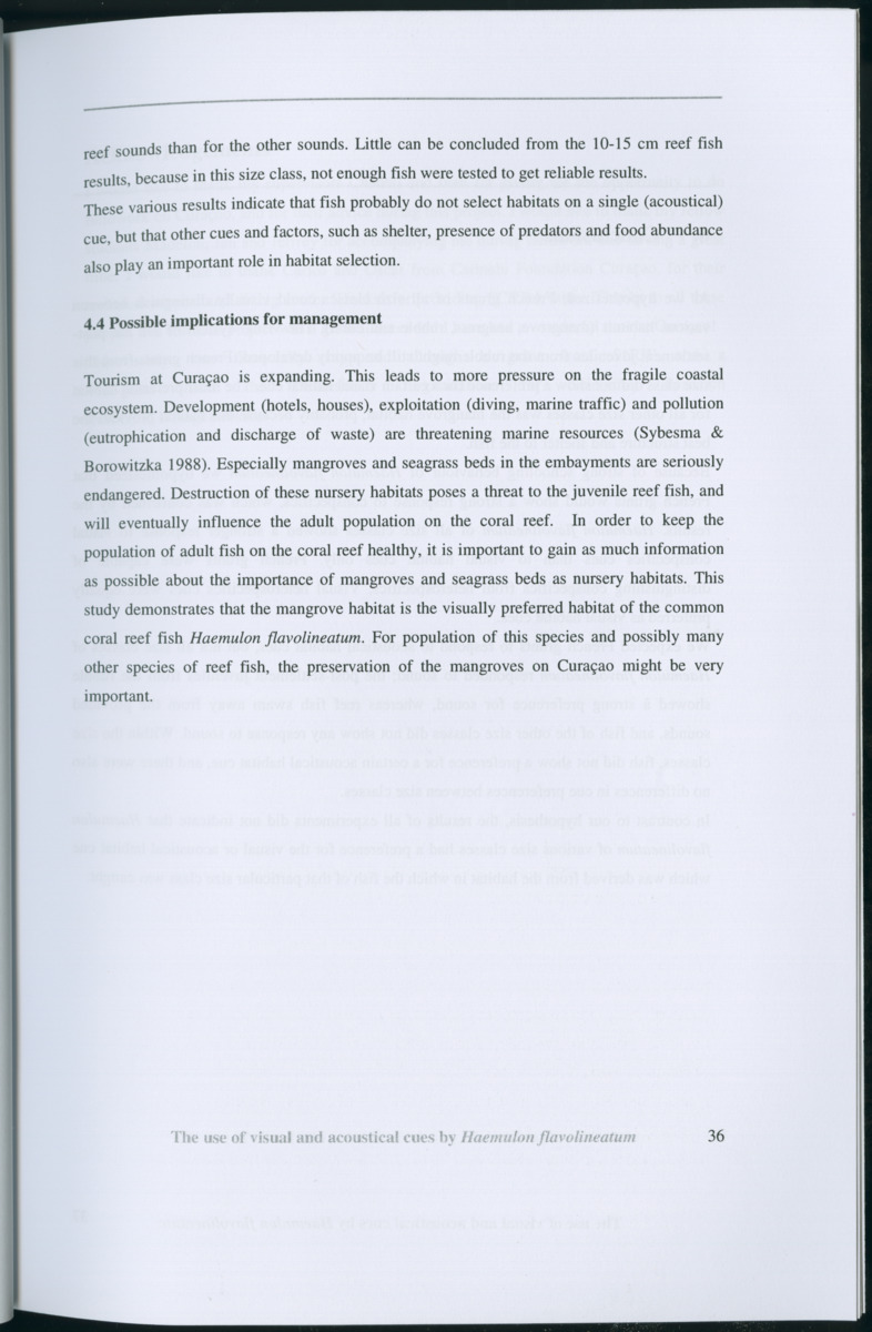 Z Habitat selection by coral fish - Use of visual and acoustical cues by Haemulon flavolineatum - New Page