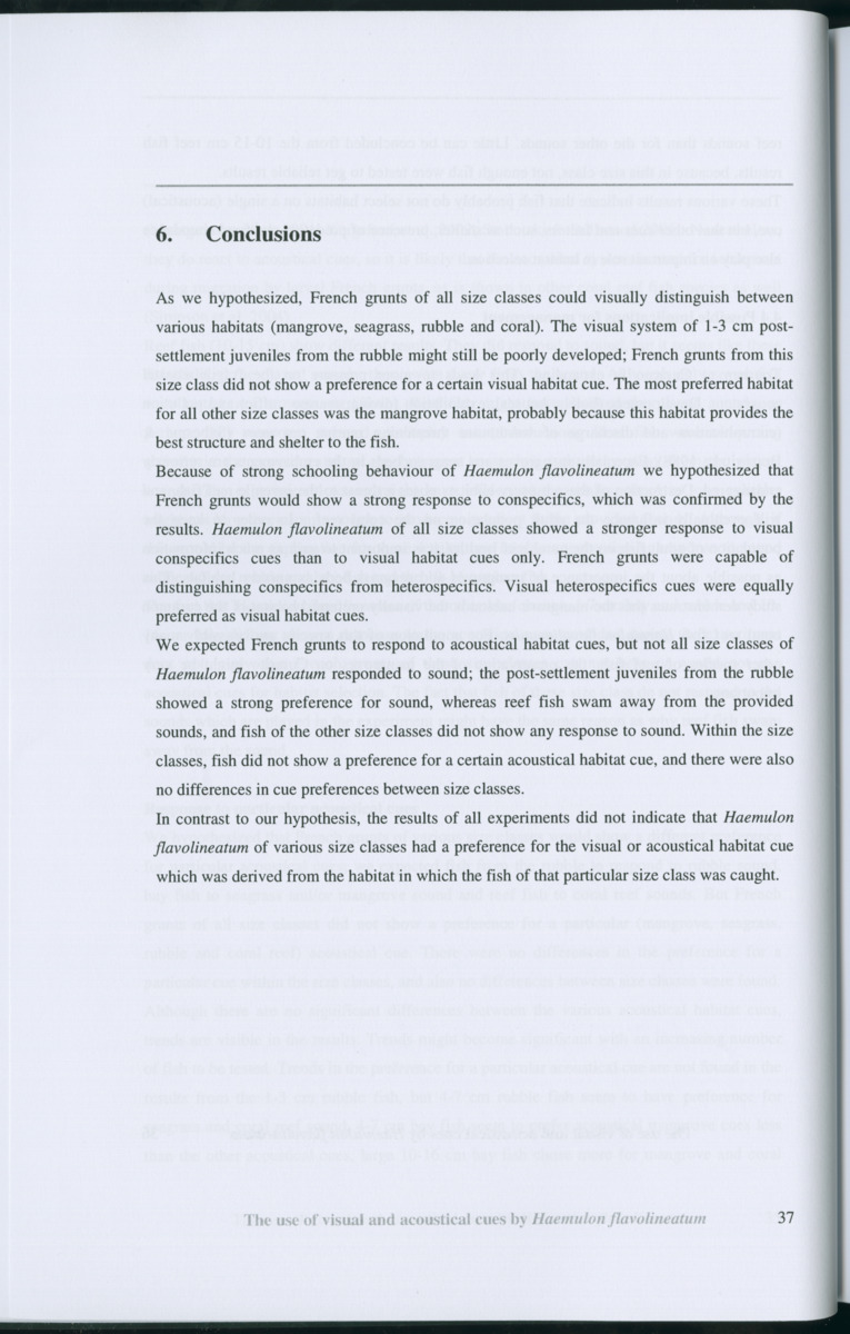 Z Habitat selection by coral fish - Use of visual and acoustical cues by Haemulon flavolineatum - New Page