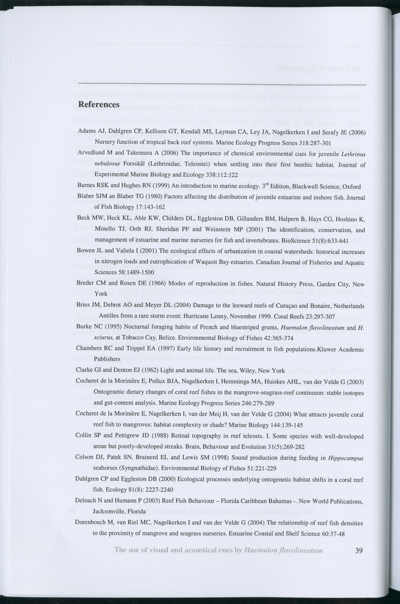 Z Habitat selection by coral fish - Use of visual and acoustical cues by Haemulon flavolineatum - New Page