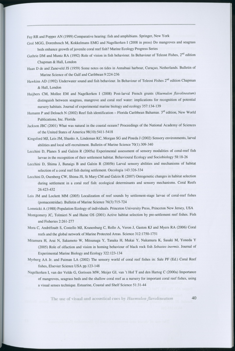 Z Habitat selection by coral fish - Use of visual and acoustical cues by Haemulon flavolineatum - New Page